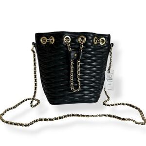 Talbots Bucket Bag Black Quilted Leather Gold Chain Strap NWT